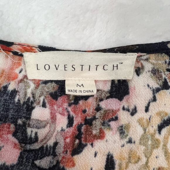 Lovestitch Deep-V Floral Front Tie Top Blouse Size Medium - Picture 4 of 7
